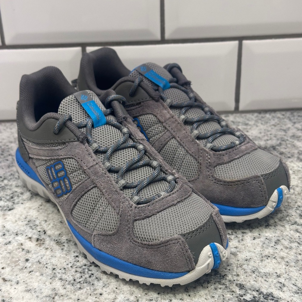 Columbia Kids 1 Yama Sneaker Grey Blue Techlite Omni-Grip Trail Hiking outdoor